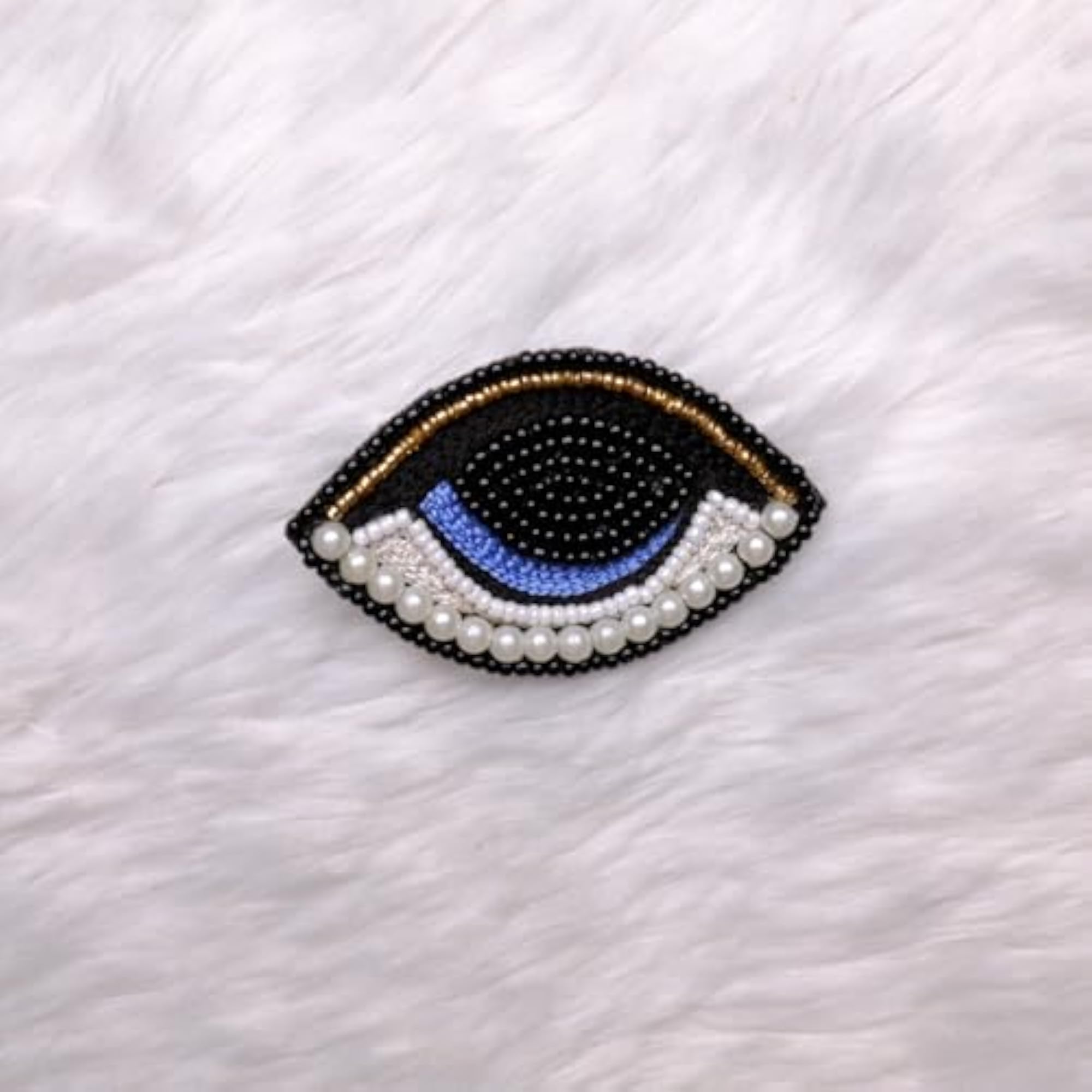 Handmade Beaded Evil Eye Hair Clip, Black-Blue-White